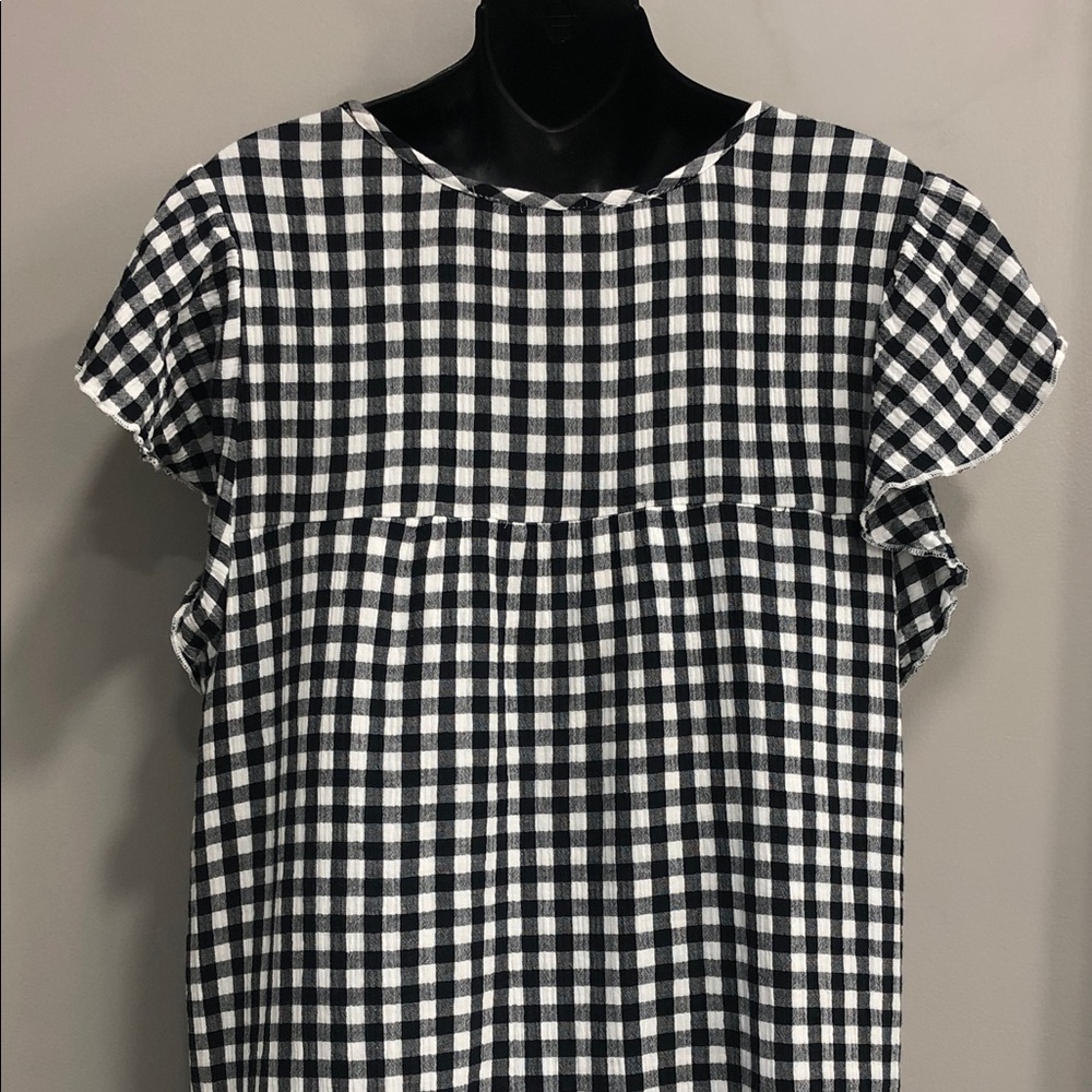 Denver Hayes Black and White Gingham Tie-Neck Ruffled Shift Dress - Picture 7 of 13